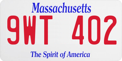 MA license plate 9WT402