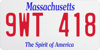 MA license plate 9WT418