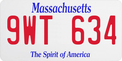 MA license plate 9WT634