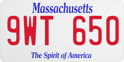MA license plate 9WT650