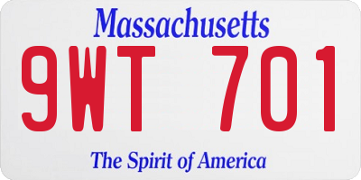 MA license plate 9WT701