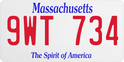 MA license plate 9WT734