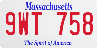 MA license plate 9WT758