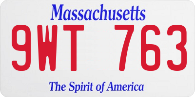 MA license plate 9WT763