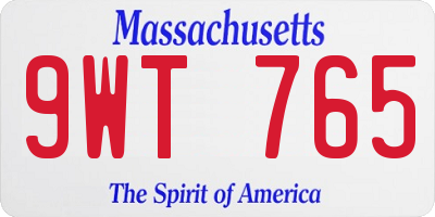 MA license plate 9WT765