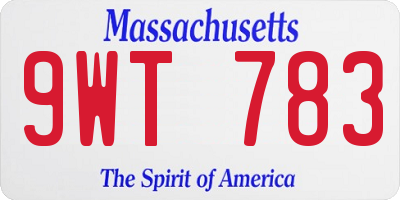 MA license plate 9WT783