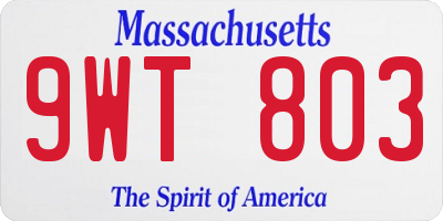 MA license plate 9WT803