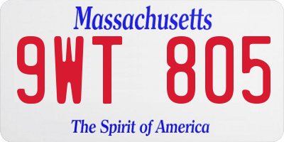 MA license plate 9WT805