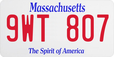 MA license plate 9WT807