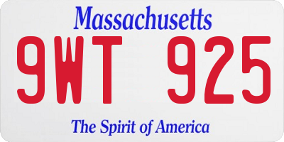 MA license plate 9WT925