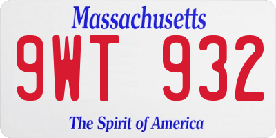 MA license plate 9WT932