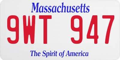 MA license plate 9WT947