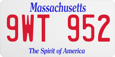 MA license plate 9WT952