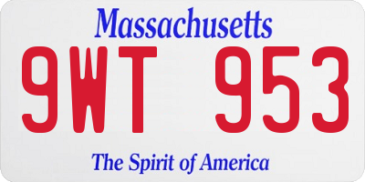 MA license plate 9WT953