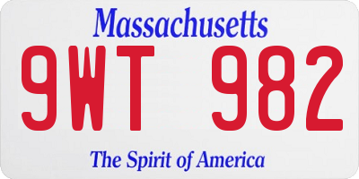 MA license plate 9WT982