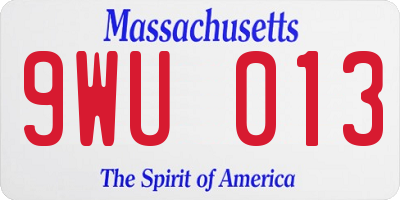 MA license plate 9WU013