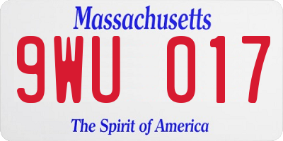 MA license plate 9WU017