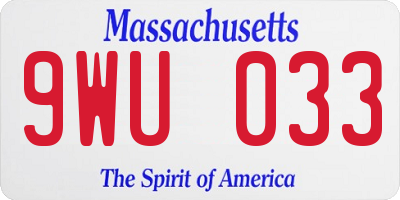 MA license plate 9WU033