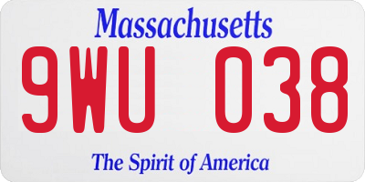 MA license plate 9WU038