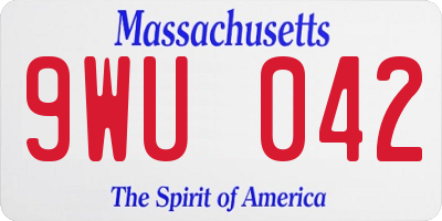 MA license plate 9WU042