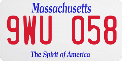 MA license plate 9WU058