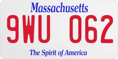 MA license plate 9WU062