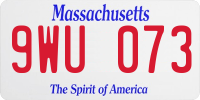 MA license plate 9WU073