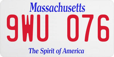 MA license plate 9WU076