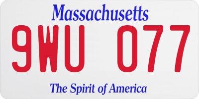 MA license plate 9WU077