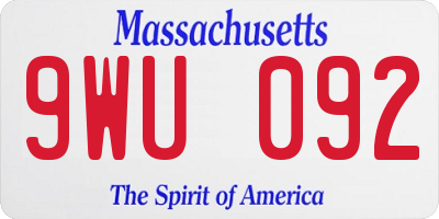 MA license plate 9WU092
