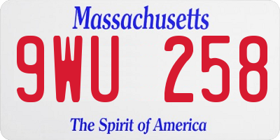 MA license plate 9WU258