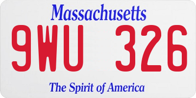 MA license plate 9WU326