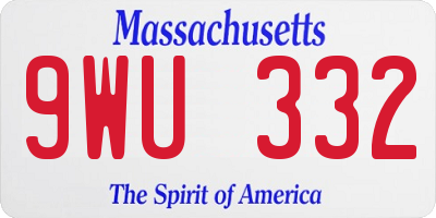 MA license plate 9WU332