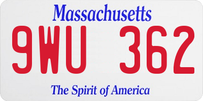 MA license plate 9WU362