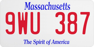 MA license plate 9WU387