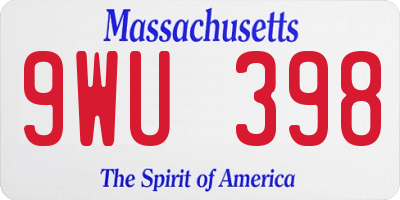 MA license plate 9WU398