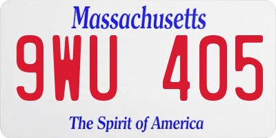 MA license plate 9WU405