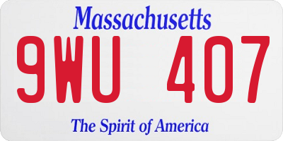 MA license plate 9WU407