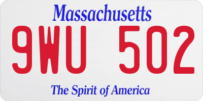 MA license plate 9WU502