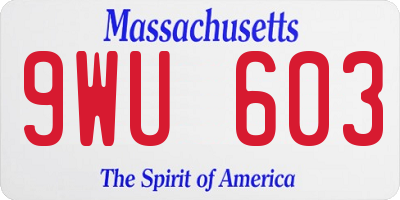 MA license plate 9WU603