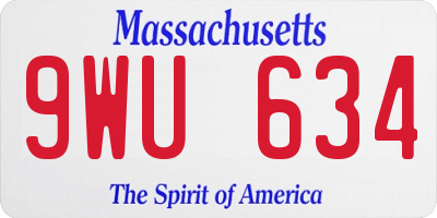 MA license plate 9WU634