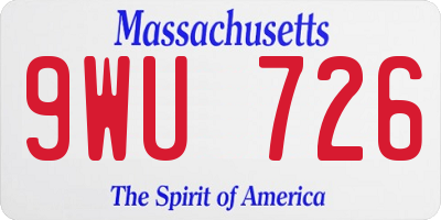 MA license plate 9WU726