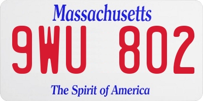 MA license plate 9WU802