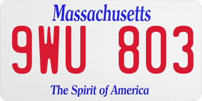 MA license plate 9WU803