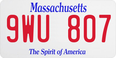 MA license plate 9WU807