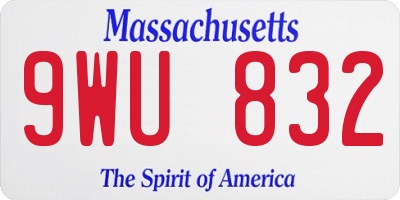 MA license plate 9WU832