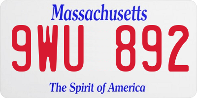 MA license plate 9WU892