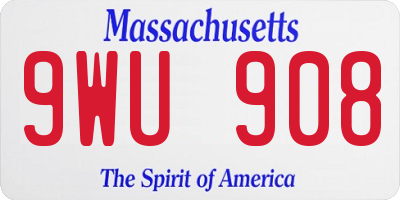 MA license plate 9WU908