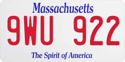 MA license plate 9WU922