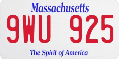 MA license plate 9WU925